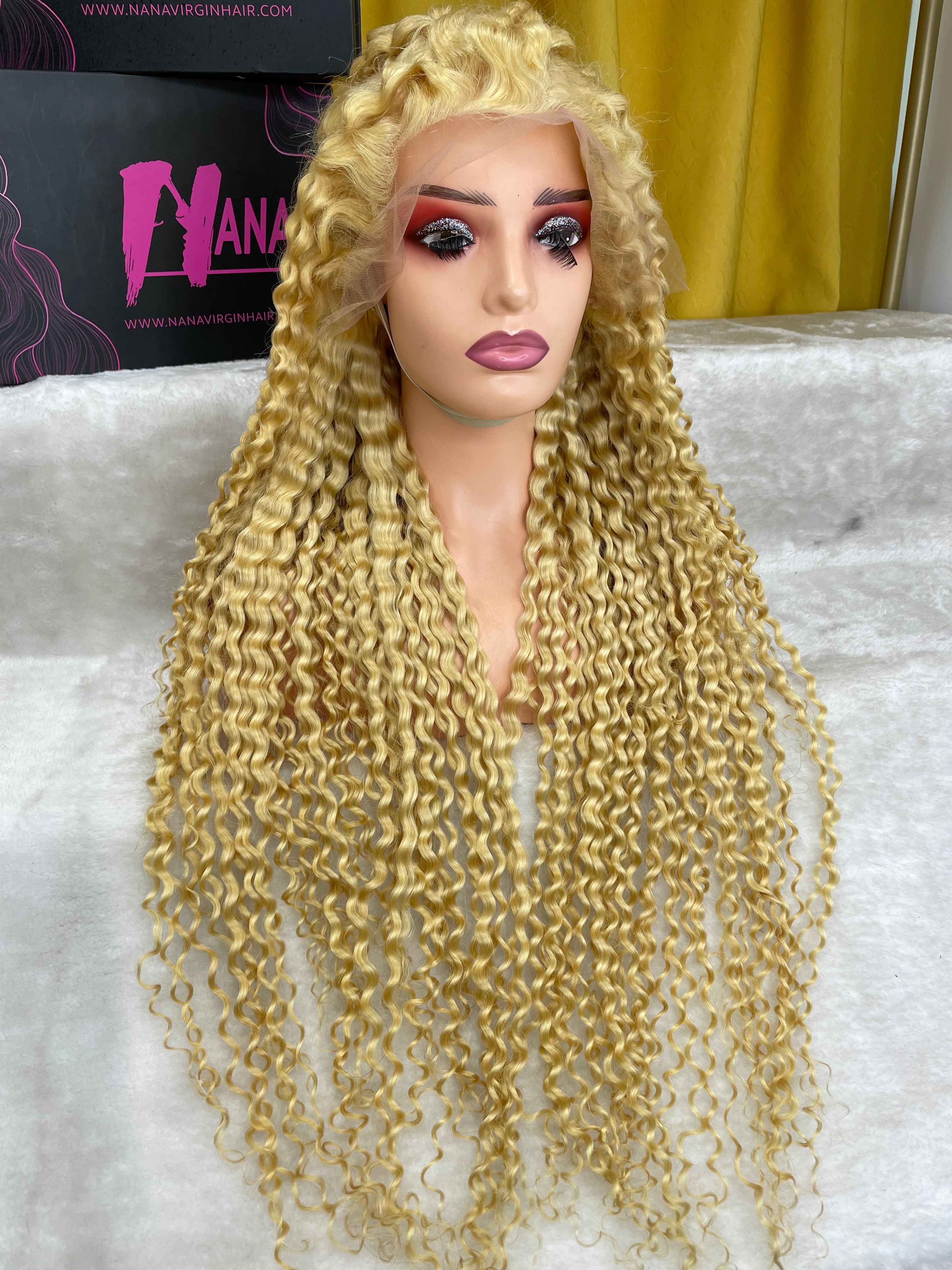 613 Blonde Hair Curly HD Frontal Closure Wig