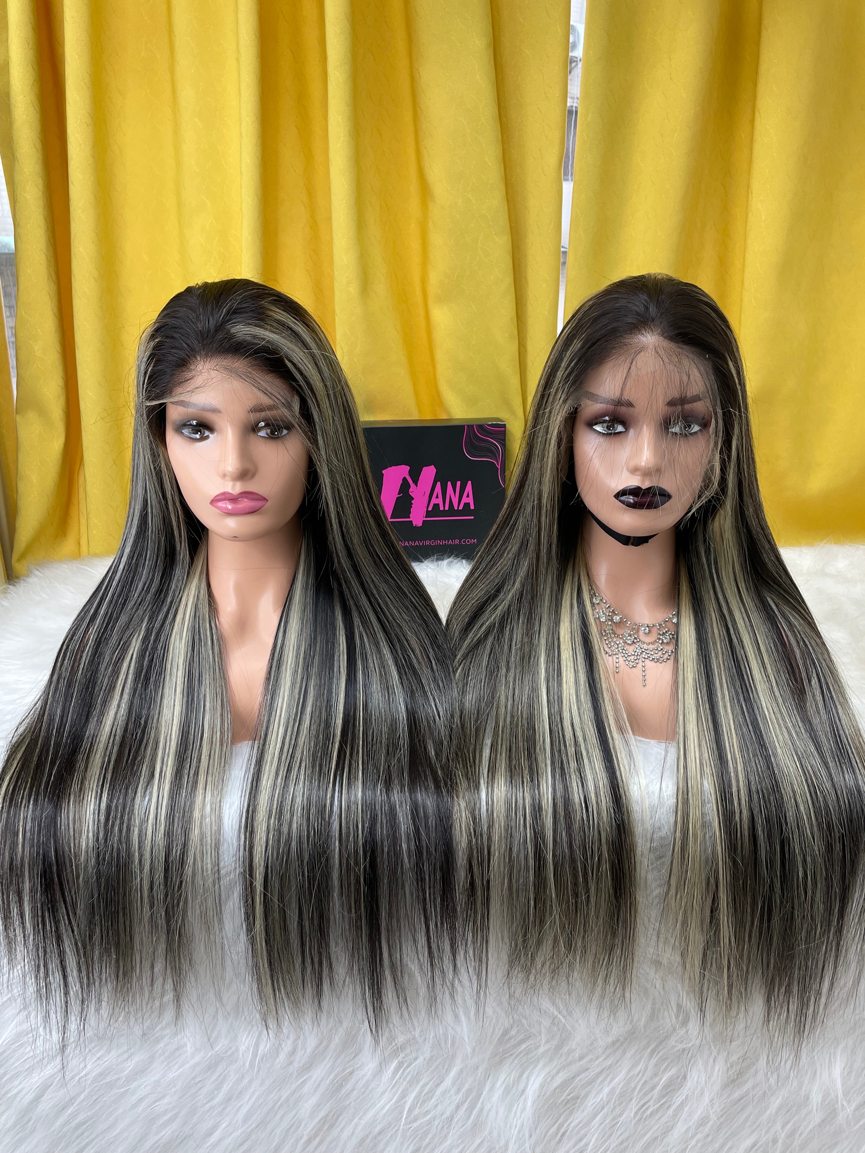 Raw Hair Highlight 1b/613# Straight 4x4 5x5 6x6 7x7 Lace Closure Wigs