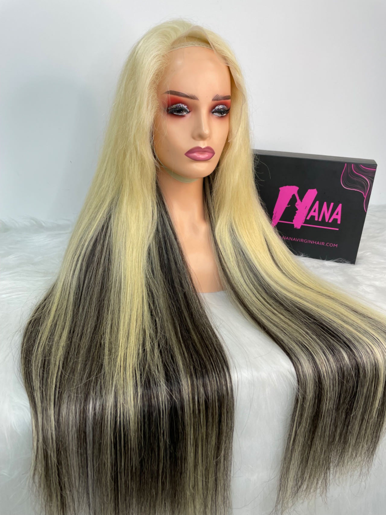 Raw Hair Straight 613 Blonde Mix 1B Natural Black Highlight HD Lace Frontal & Closure Wig