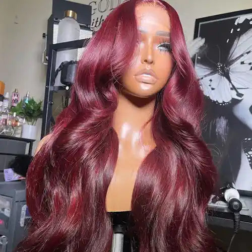 Burgundy Glueless Wig Wavy Hd Lace Frontal Wigs 