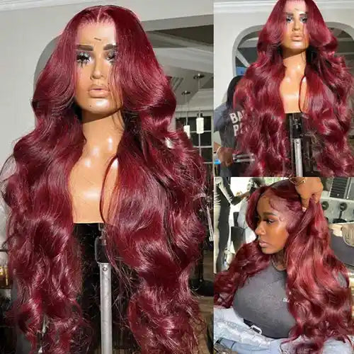 Burgundy Glueless Wig Wavy Hd Lace Frontal Wigs 