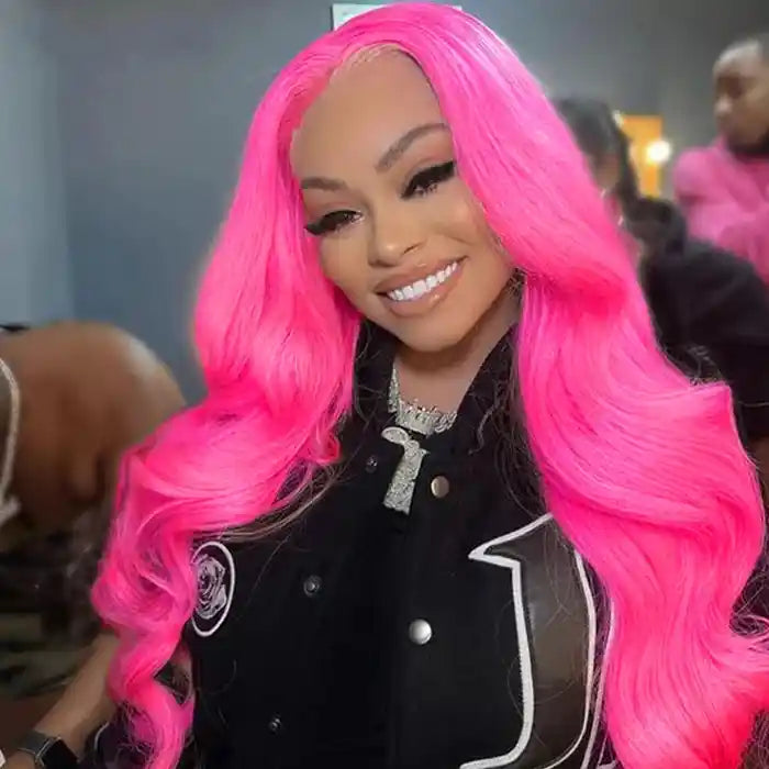 Hot Pink Straight Human Hair Wigs 