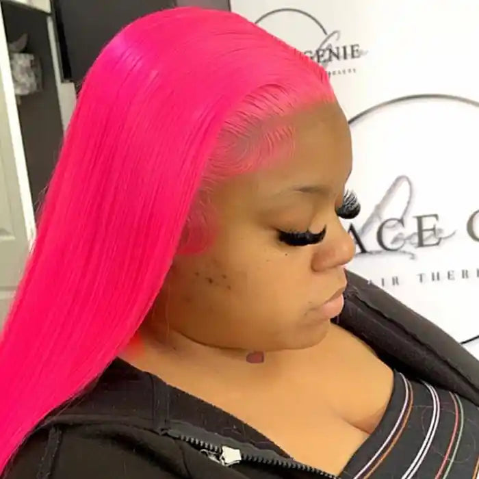 Hot Pink Straight Human Hair Wigs 