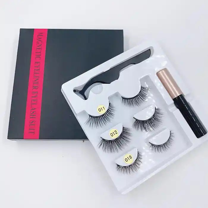 Magnetic Eyelashes with Eyeliner and Tweezer 3 Pairs