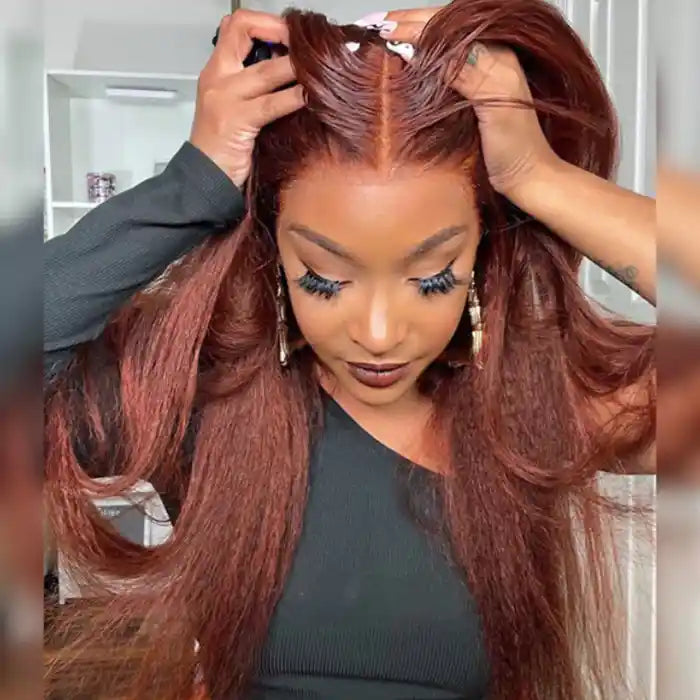 Reddish Brown Kinky Straight Wig 