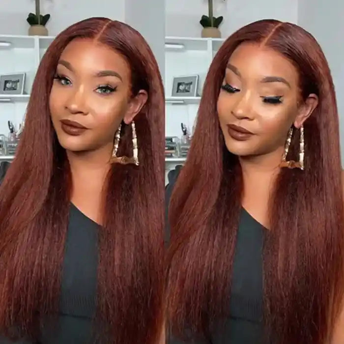 Reddish Brown Kinky Straight Wig 