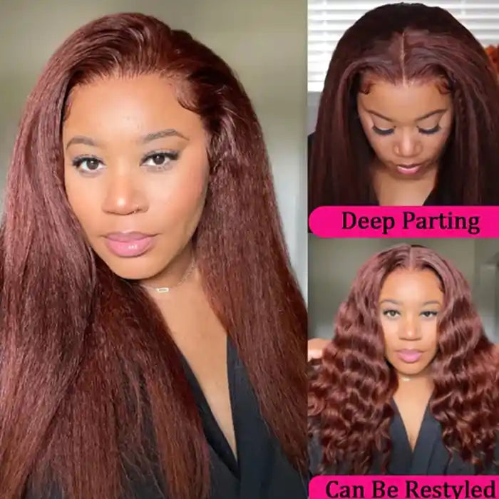 Reddish Brown Kinky Straight Wig 