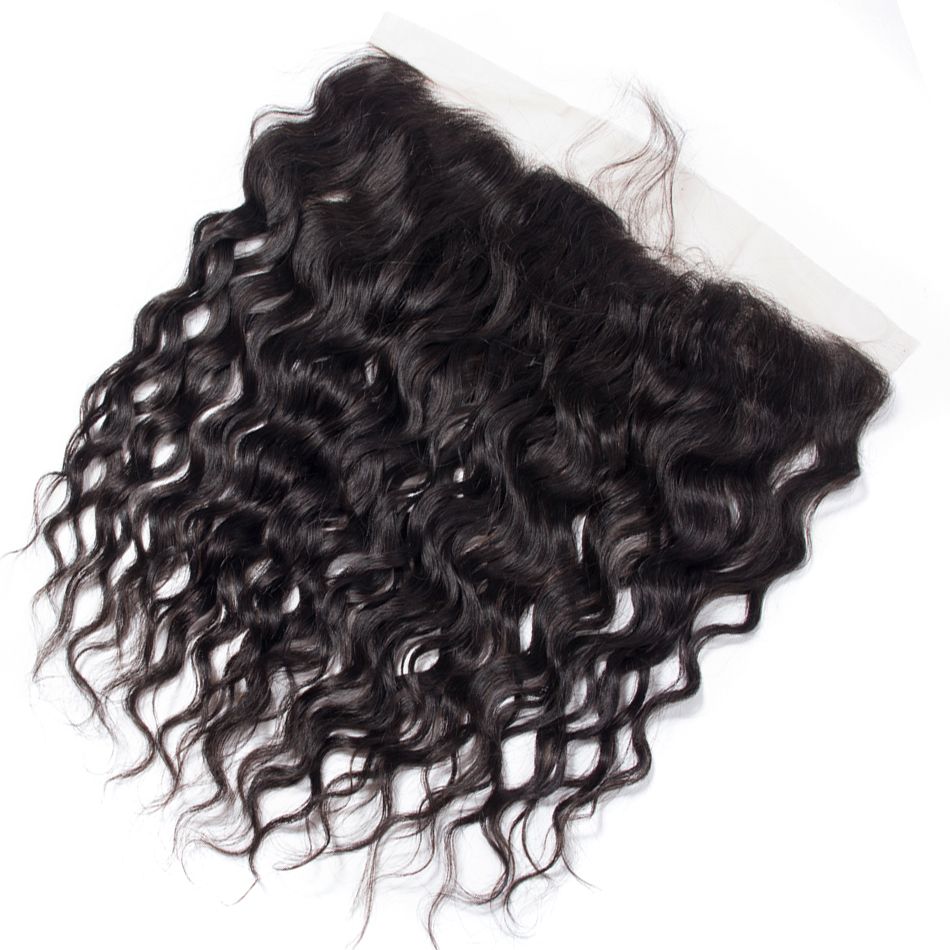 Water wave double weft virgin human hair 3 Bundles with HD Lace 13x4 13x6 lace frontal