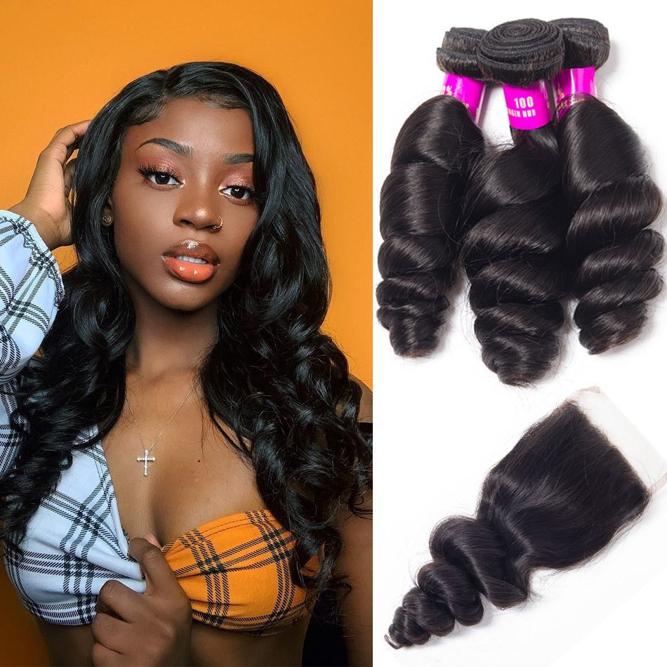 wholesale virgin hair bundles and closure deals loose wave bundle deal 3 or 4 Bundles with HD Transparent Closure