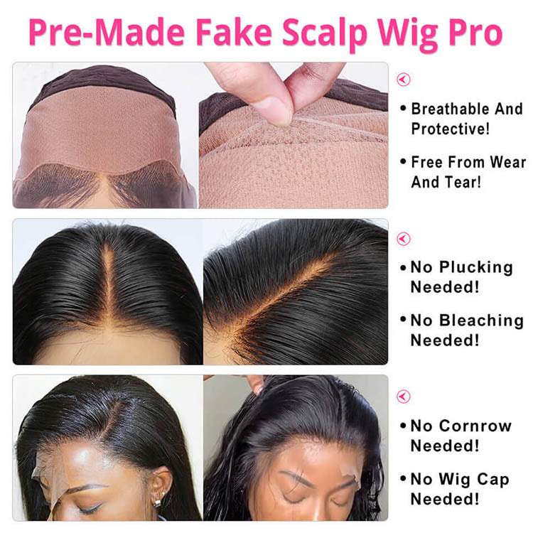 Fake Scalp Wig Full Frontal 13x4 and 13x6 Top Grade Wig 180% Density