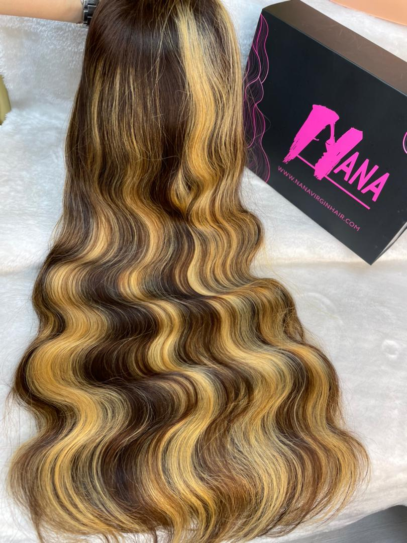 Virgin Hair Ombre Highlight Wigs P4/27 Body Wave Wigs 4x4 5x5 6x6 7x7 HD Closure Wig