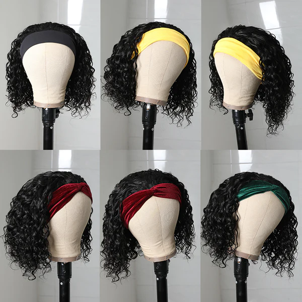 Virgin Hair Water Wave Hair Headband Bob Wigs Scarf Headband Bob Wig