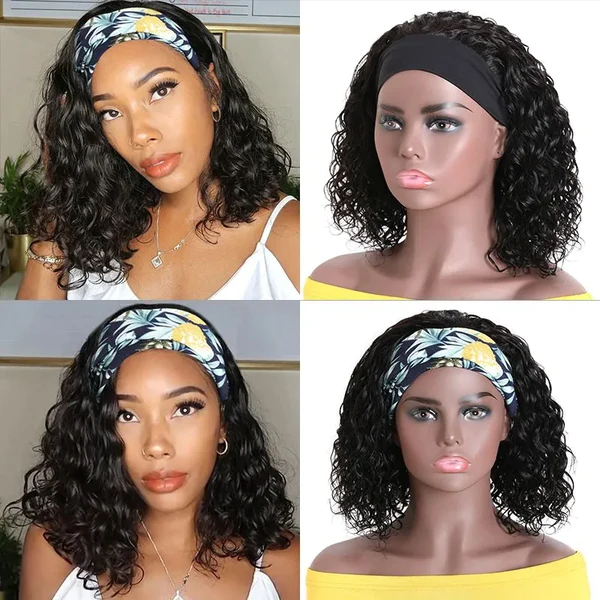 Virgin Hair Water Wave Hair Headband Bob Wigs Scarf Headband Bob Wig