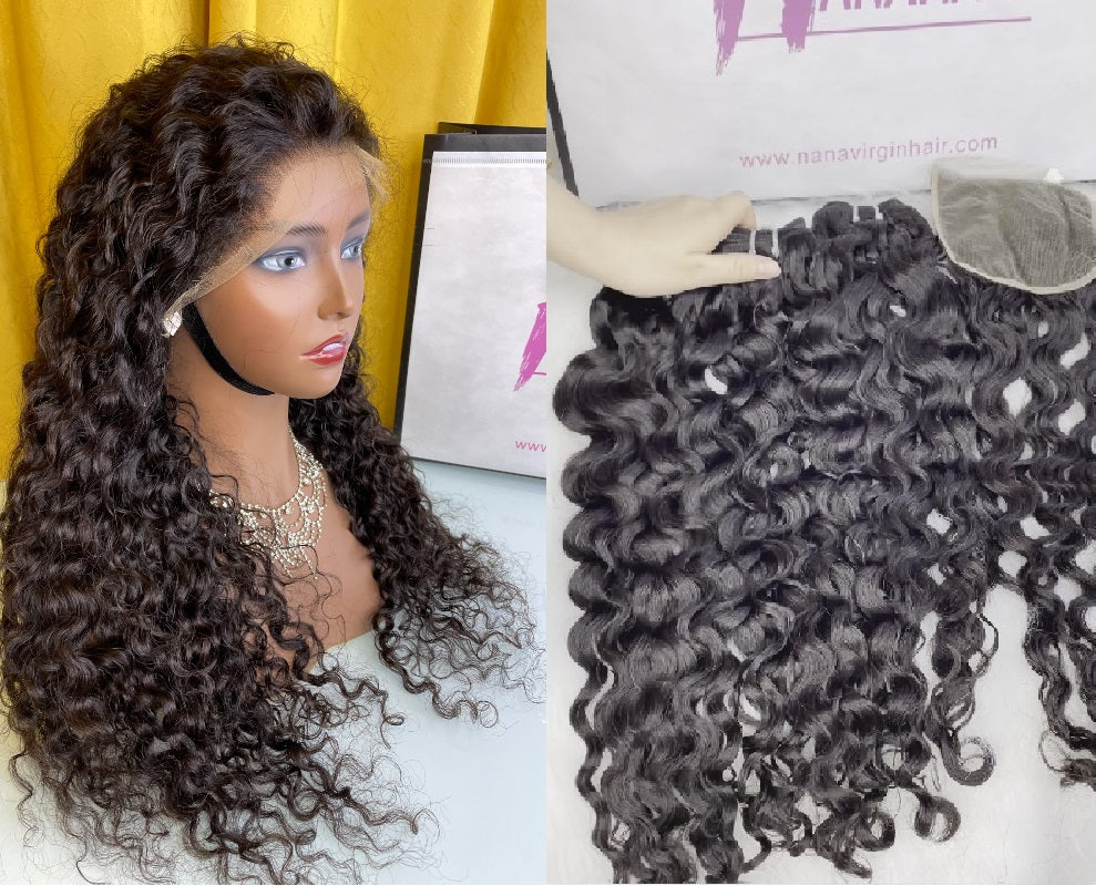 Wet and wavy Raw hair wholesale bundle deal 3 or 4 Bundles with Closure